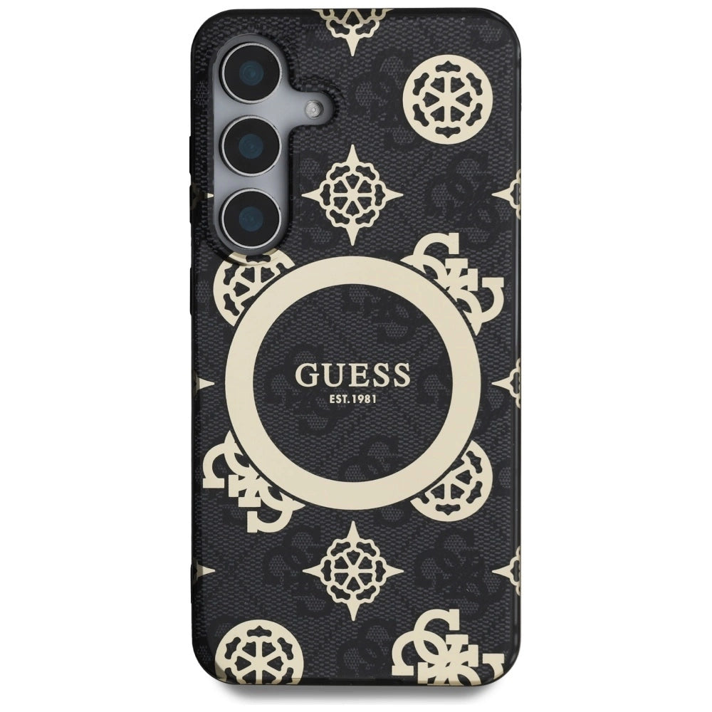 Guess 4G Background Gold Electroplated Peony Pattern MagSafe case for Samsung Galaxy S25 black_2