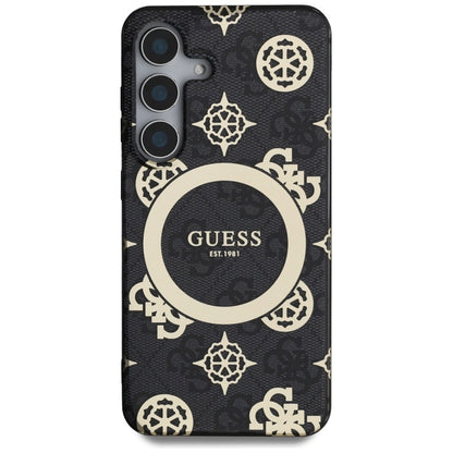 Guess 4G Background Gold Electroplated Peony Pattern MagSafe case for Samsung Galaxy S25 black_2