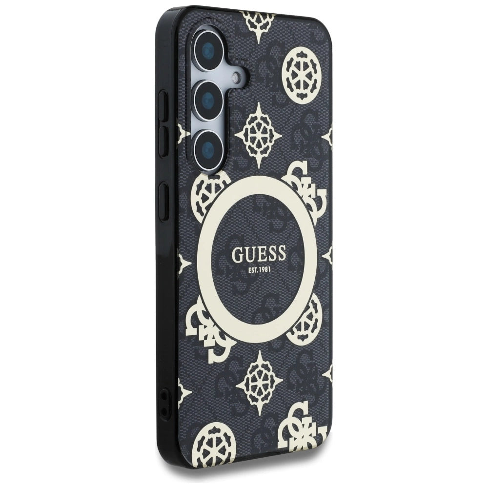 Guess 4G Background Gold Electroplated Peony Pattern MagSafe case for Samsung Galaxy S25 black_3