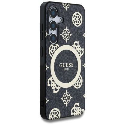 Guess 4G Background Gold Electroplated Peony Pattern MagSafe case for Samsung Galaxy S25 black_3
