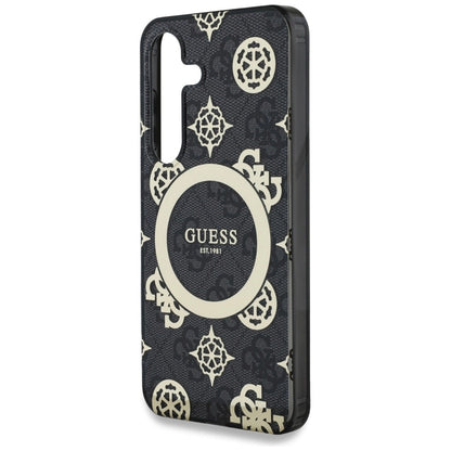Guess 4G Background Gold Electroplated Peony Pattern MagSafe case for Samsung Galaxy S25 black_5