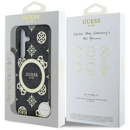 Guess 4G Background Gold Electroplated Peony Pattern MagSafe case for Samsung Galaxy S25 black_7