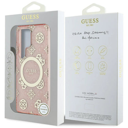 Guess 4G Background Gold Electroplated Peony Pattern MagSafe Case for Samsung Galaxy S25 Ultra Pink_7