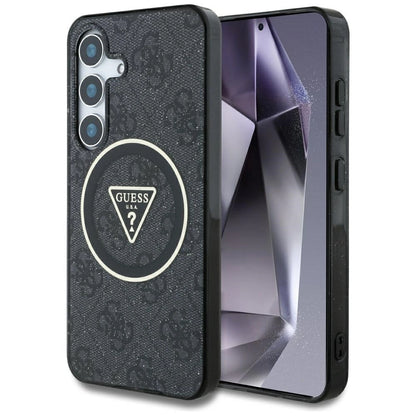 Guess 4G Glitter Triangle Buttons MagSafe Case for Samsung Galaxy S25 Plus Black_0