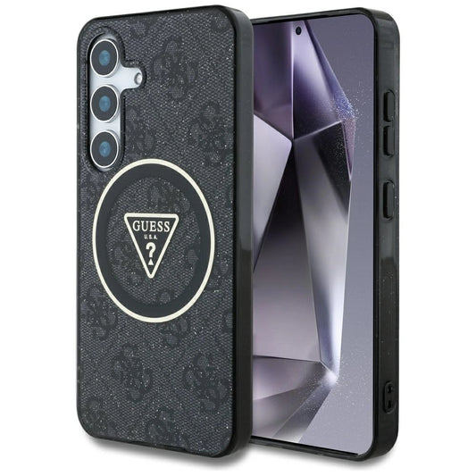 Guess 4G Glitter Triangle Buttons MagSafe Case for Samsung Galaxy S25 Plus Black_0
