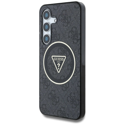 Guess 4G Glitter Triangle Buttons MagSafe Case for Samsung Galaxy S25 Plus Black_1