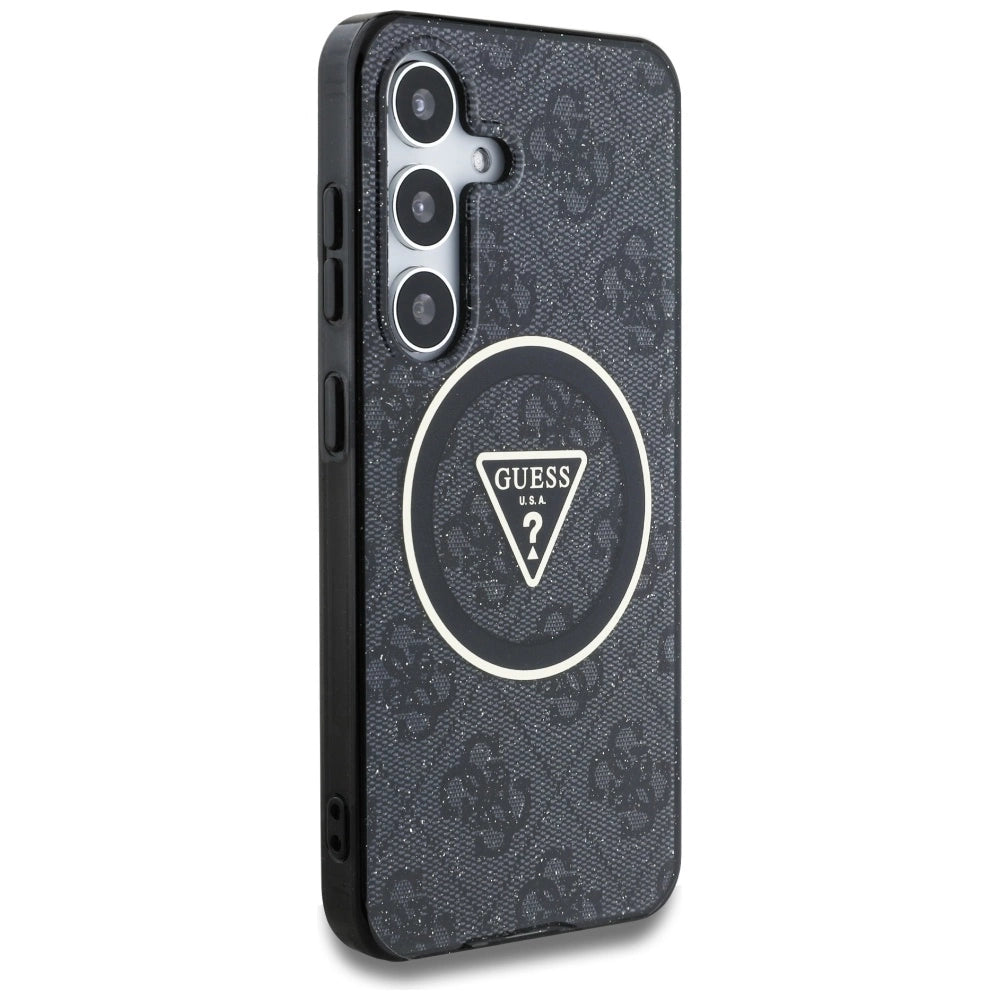 Guess 4G Glitter Triangle Buttons MagSafe Case for Samsung Galaxy S25 Plus Black_3