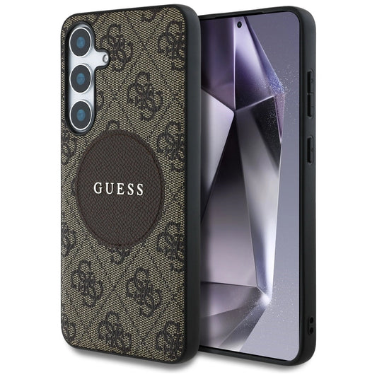 Guess 4G Round Patch Classic Logo MagSafe Case for Samsung Galaxy S25 Plus Brown_0