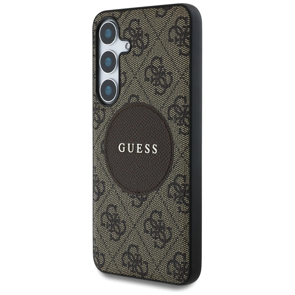 Guess 4G Round Patch Classic Logo MagSafe Case for Samsung Galaxy S25 Plus Brown_1