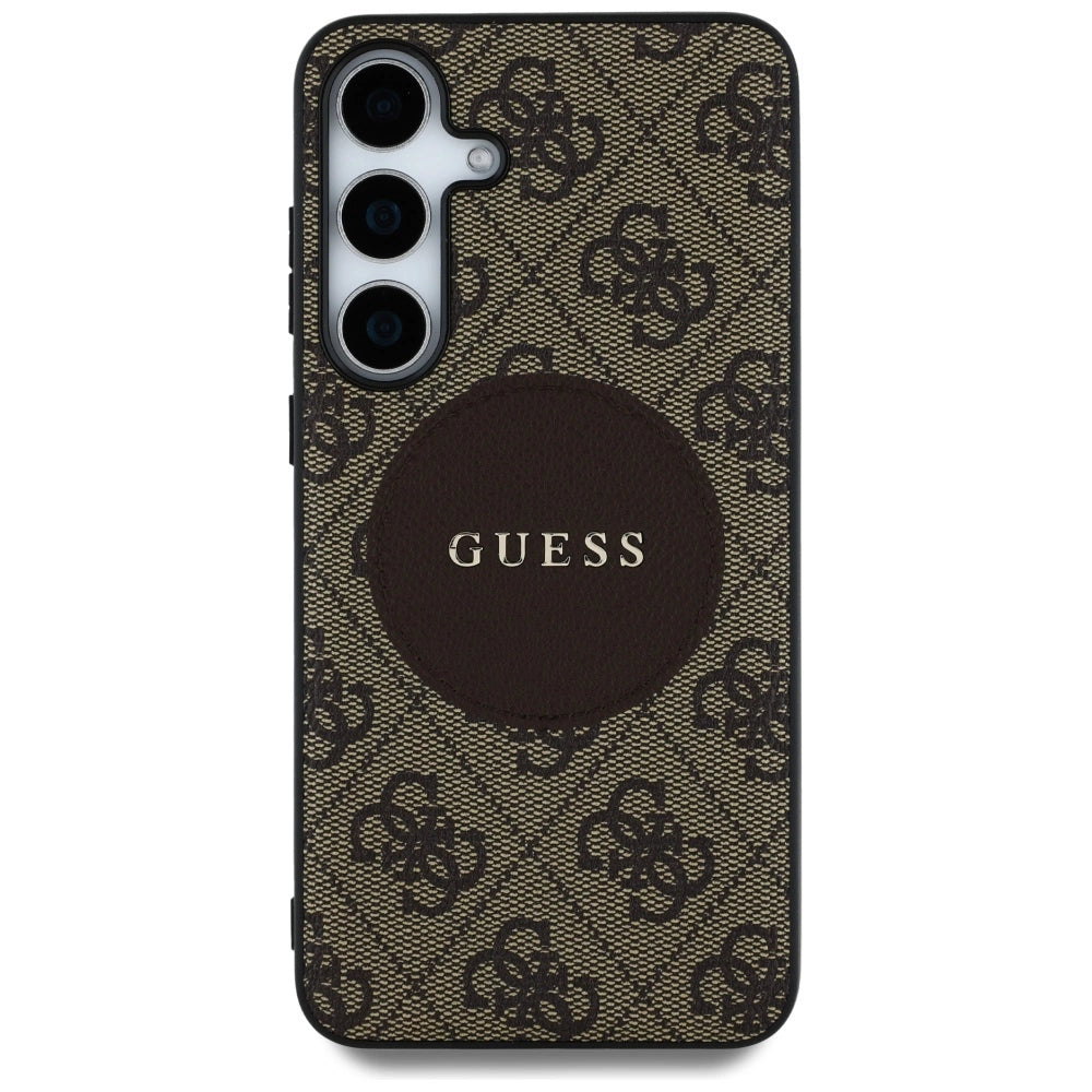 Guess 4G Round Patch Classic Logo MagSafe Case for Samsung Galaxy S25 Plus Brown_2