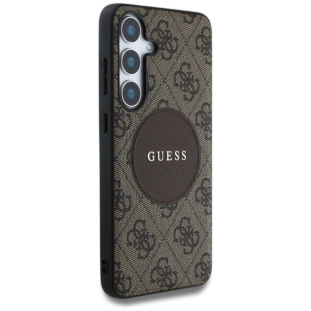 Guess 4G Round Patch Classic Logo MagSafe Case for Samsung Galaxy S25 Plus Brown_3