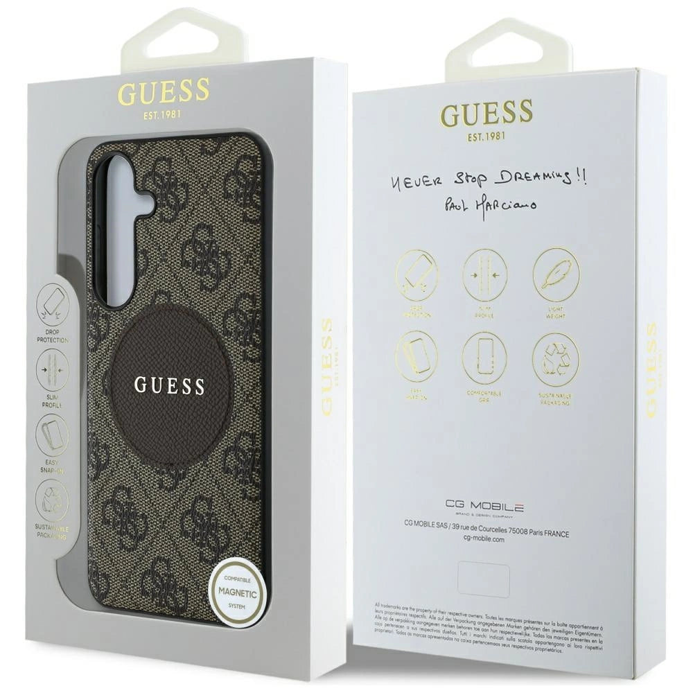 Guess 4G Round Patch Classic Logo MagSafe Case for Samsung Galaxy S25 Plus Brown_7