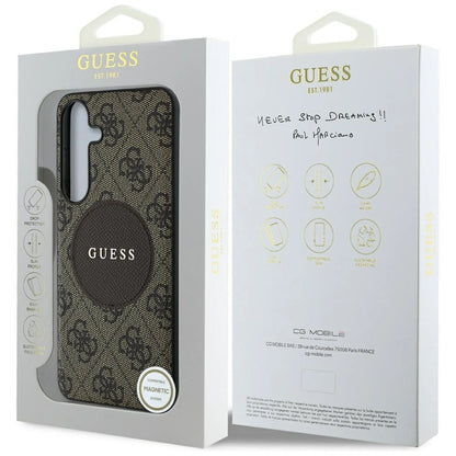 Guess 4G Round Patch Classic Logo MagSafe Case for Samsung Galaxy S25 Plus Brown_7