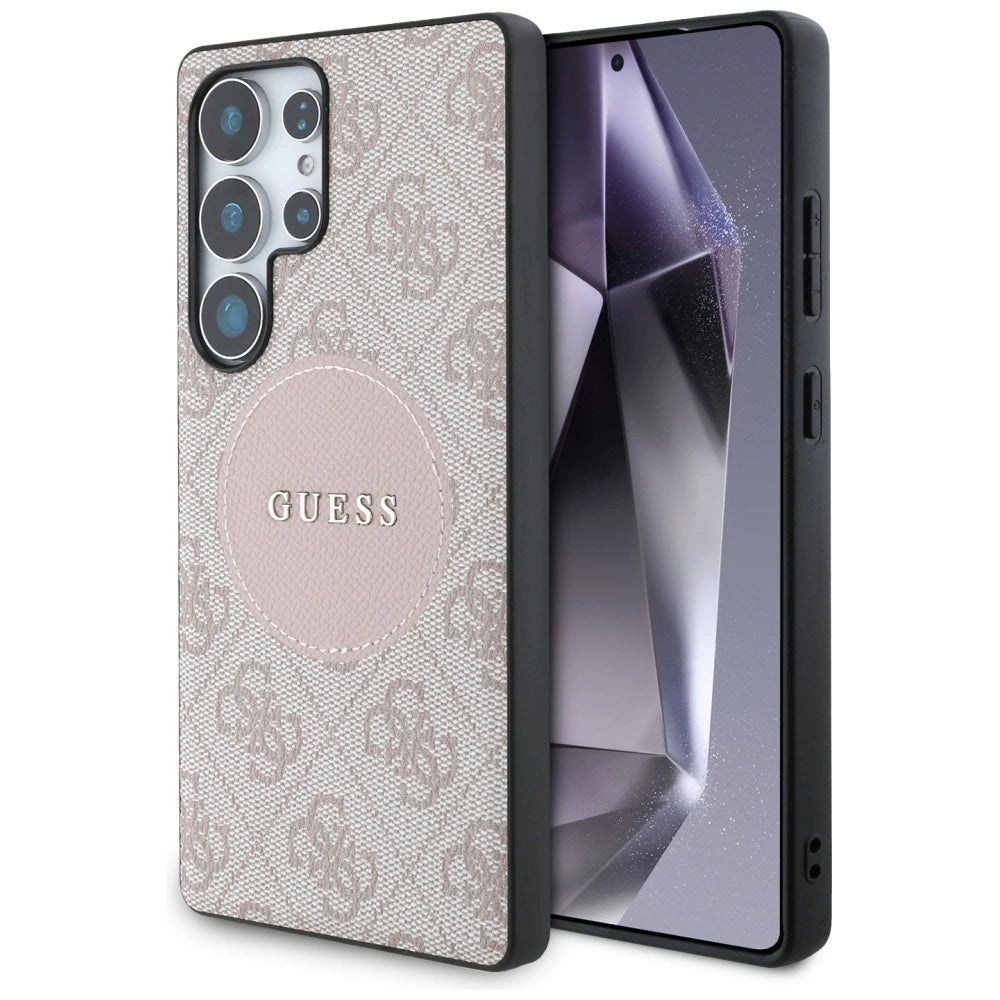 Guess 4G Round Patch Classic Logo MagSafe Case for Samsung Galaxy S25 Ultra Pink_0