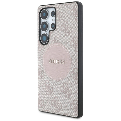 Guess 4G Round Patch Classic Logo MagSafe Case for Samsung Galaxy S25 Ultra Pink_1