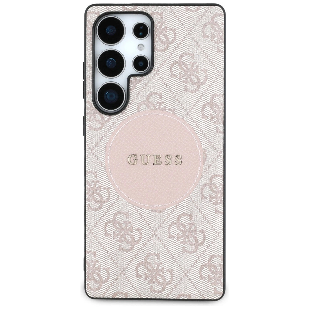 Guess 4G Round Patch Classic Logo MagSafe Case for Samsung Galaxy S25 Ultra Pink_2