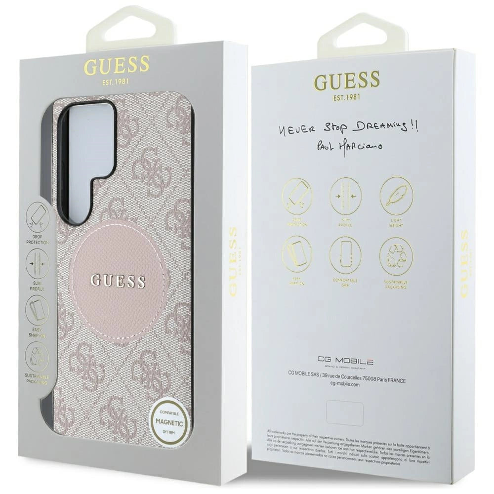 Guess 4G Round Patch Classic Logo MagSafe Case for Samsung Galaxy S25 Ultra Pink_7