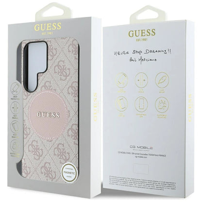Guess 4G Round Patch Classic Logo MagSafe Case for Samsung Galaxy S25 Ultra Pink_7