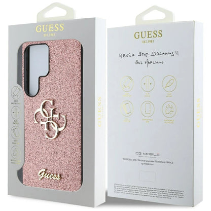 Guess Fixed Glitter Big 4G Metal Logo Case for Samsung Galaxy S25 Ultra Pink_7