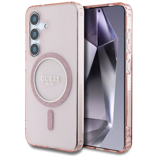 Guess Glitter Circle Classic Logo MagSafe Case for Samsung Galaxy S25 Pink_0