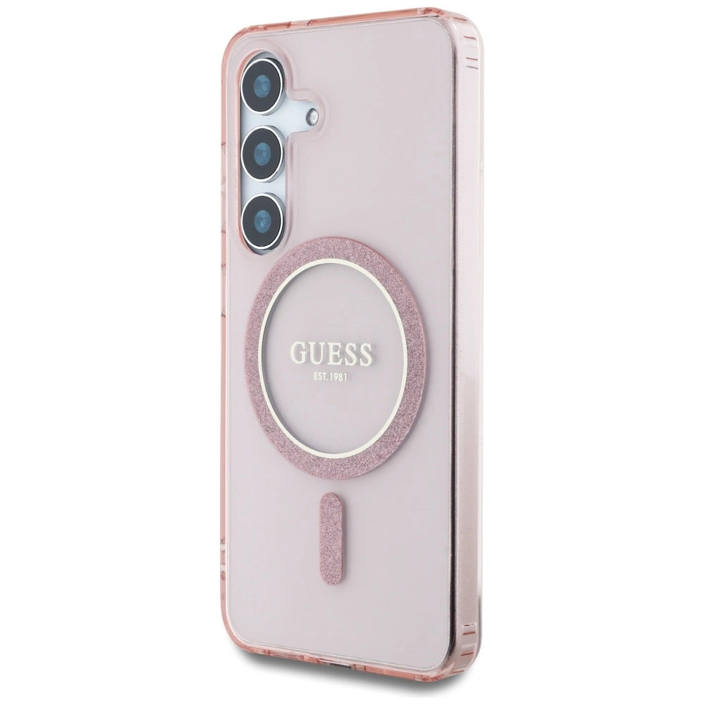Guess Glitter Circle Classic Logo MagSafe Case for Samsung Galaxy S25 Pink_1