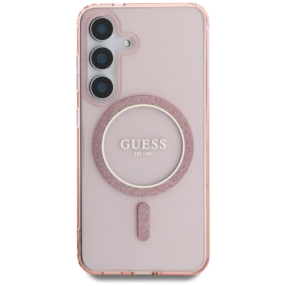 Guess Glitter Circle Classic Logo MagSafe Case for Samsung Galaxy S25 Pink_2