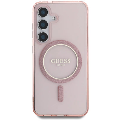 Guess Glitter Circle Classic Logo MagSafe Case for Samsung Galaxy S25 Pink_2