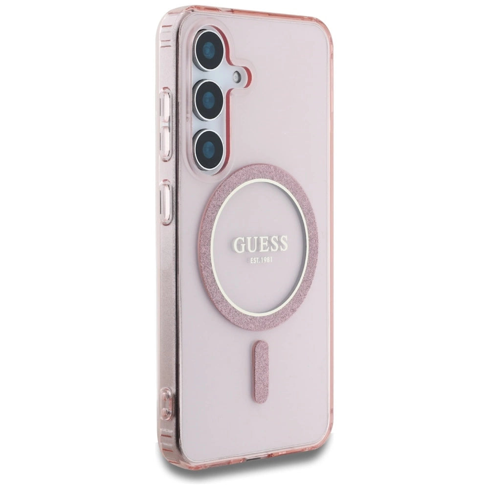 Guess Glitter Circle Classic Logo MagSafe Case for Samsung Galaxy S25 Pink_3