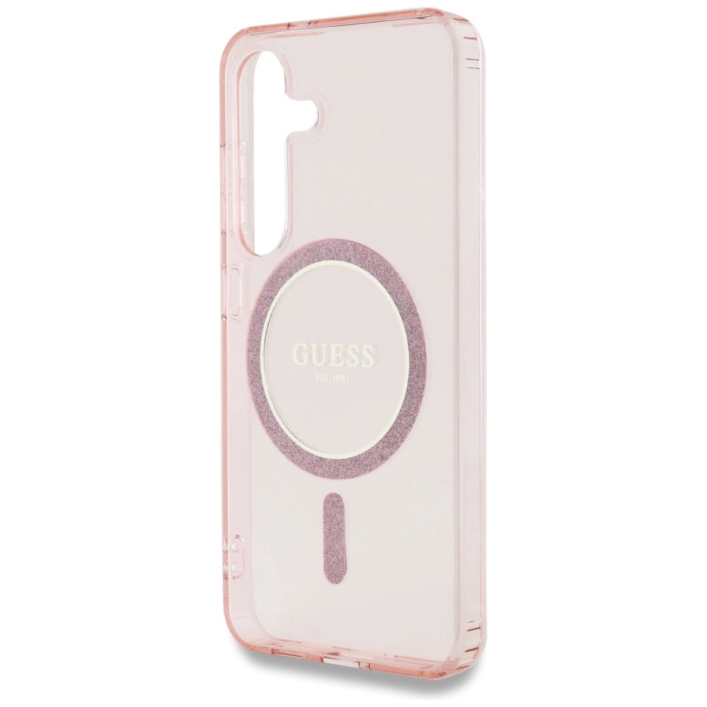 Guess Glitter Circle Classic Logo MagSafe Case for Samsung Galaxy S25 Pink_5