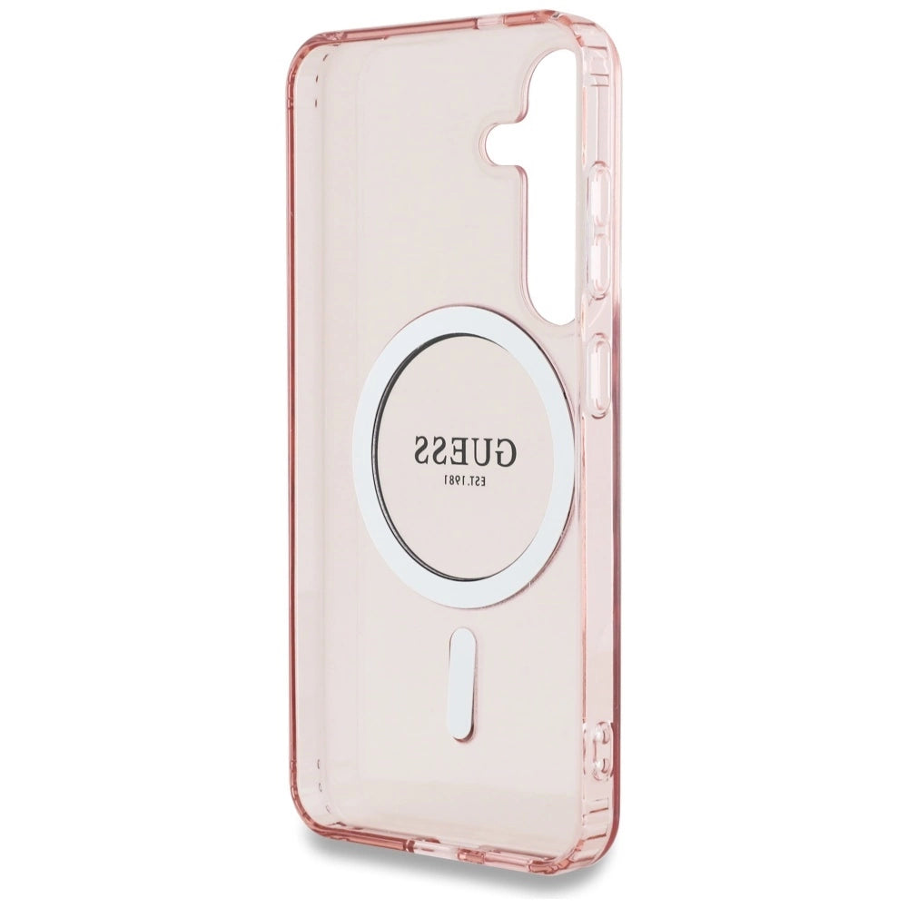 Guess Glitter Circle Classic Logo MagSafe Case for Samsung Galaxy S25 Pink_6
