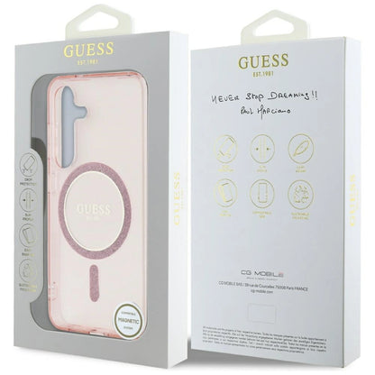 Guess Glitter Circle Classic Logo MagSafe Case for Samsung Galaxy S25 Pink_7