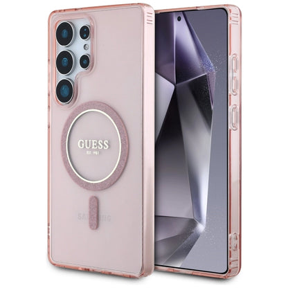 Guess Glitter Circle Classic Logo MagSafe Case for Samsung Galaxy S25 Ultra Pink_0