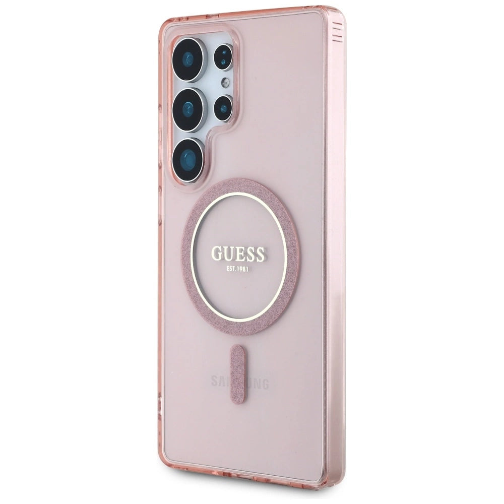 Guess Glitter Circle Classic Logo MagSafe Case for Samsung Galaxy S25 Ultra Pink_1