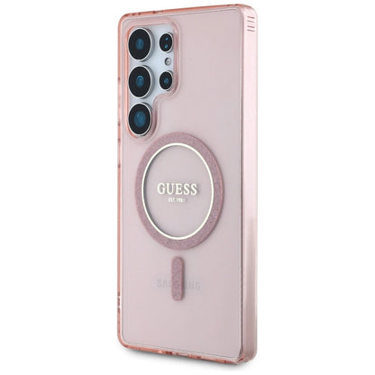 Guess Glitter Circle Classic Logo MagSafe Case for Samsung Galaxy S25 Ultra Pink_1