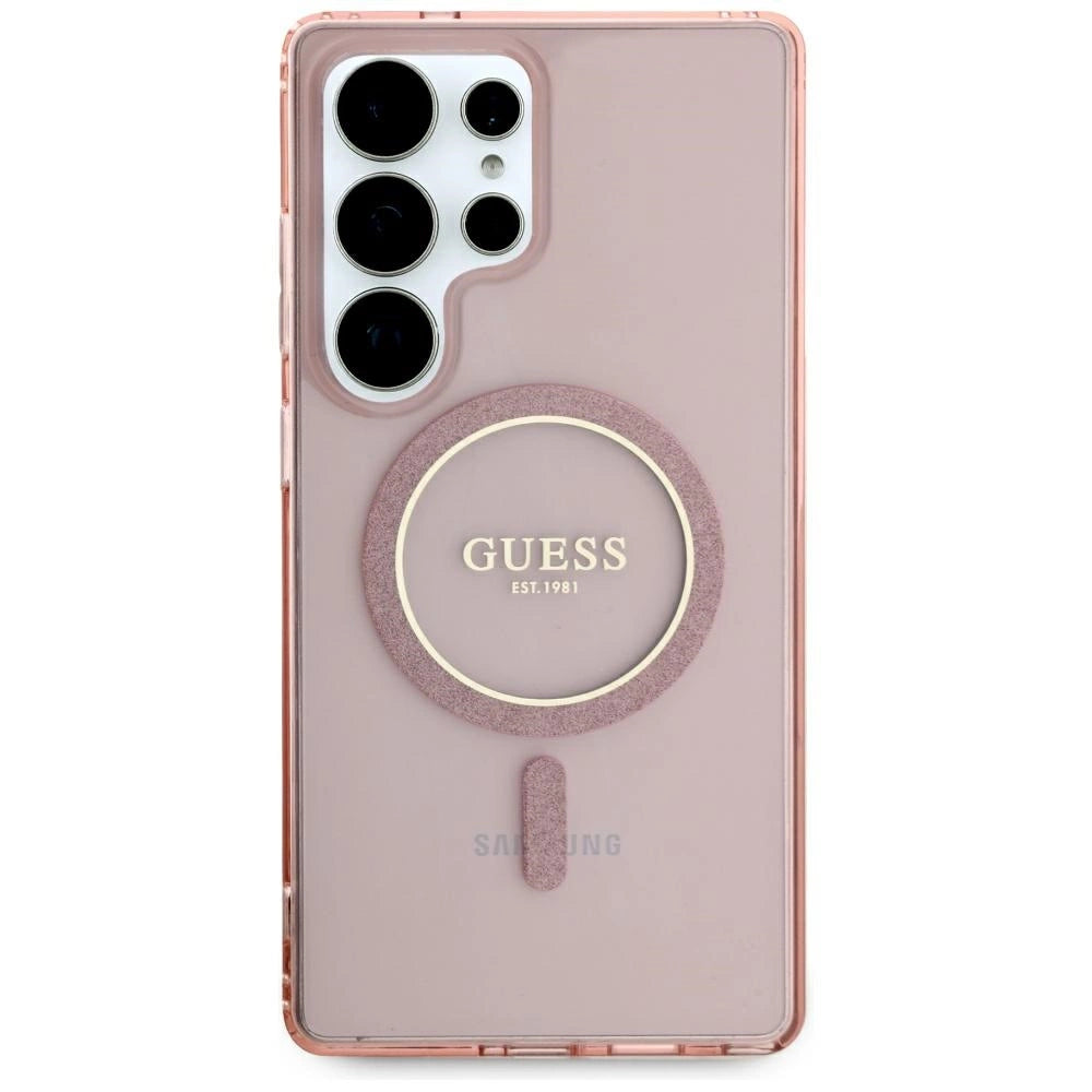 Guess Glitter Circle Classic Logo MagSafe Case for Samsung Galaxy S25 Ultra Pink_2