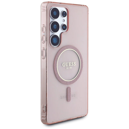 Guess Glitter Circle Classic Logo MagSafe Case for Samsung Galaxy S25 Ultra Pink_3