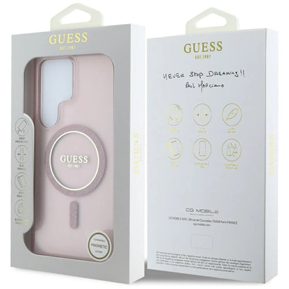 Guess Glitter Circle Classic Logo MagSafe Case for Samsung Galaxy S25 Ultra Pink_7