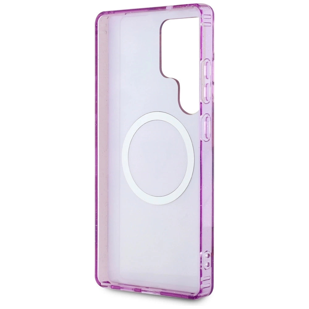 Guess Glitter Flowers Triangle Buttons MagSafe Case for Samsung Galaxy S25 Ultra purple_6