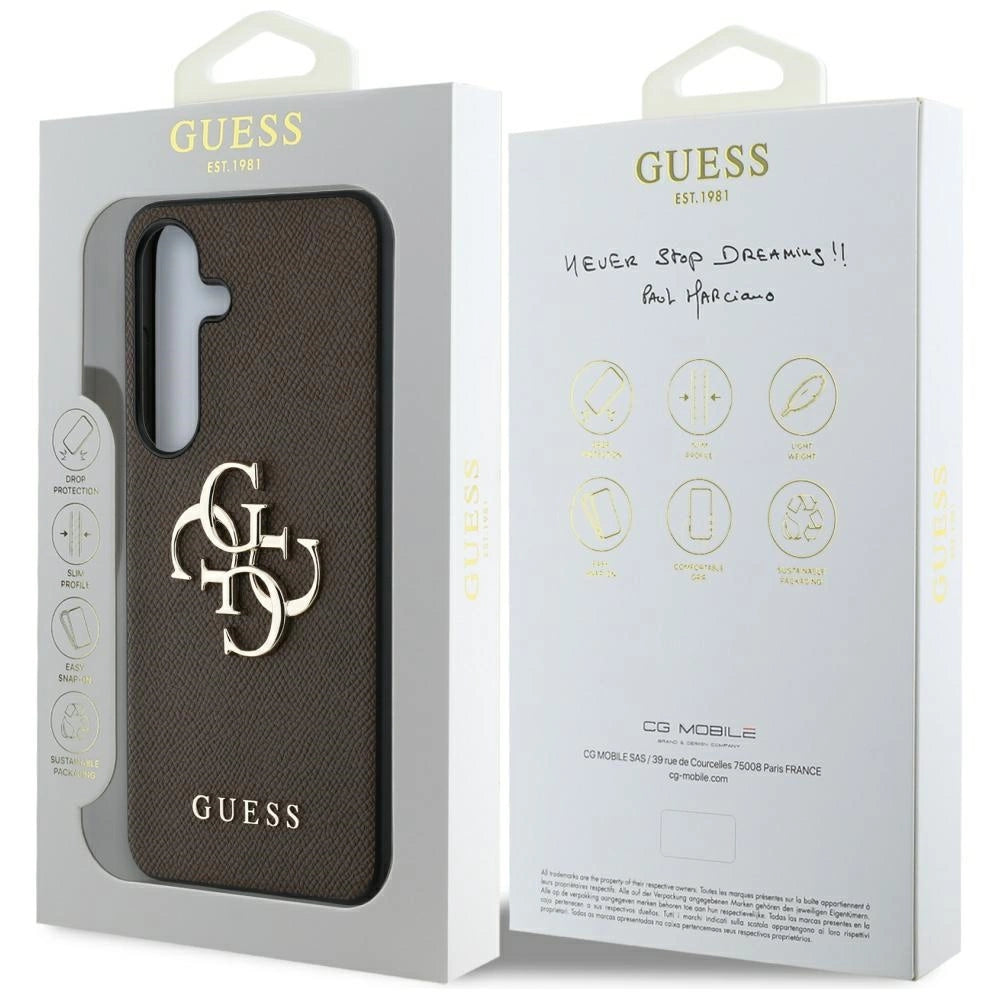 Guess Grained Big 4G Logo Small Classic Logo case for Samsung Galaxy S25 brown_7