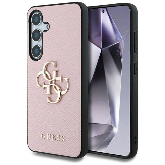 Guess Grained Big 4G Logo Small Classic Logo case for Samsung Galaxy S25 Plus pink_0