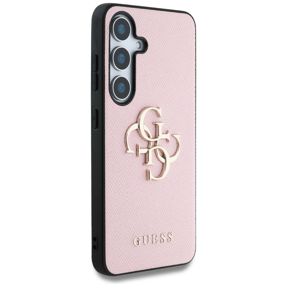 Guess Grained Big 4G Logo Small Classic Logo case for Samsung Galaxy S25 Plus pink_3