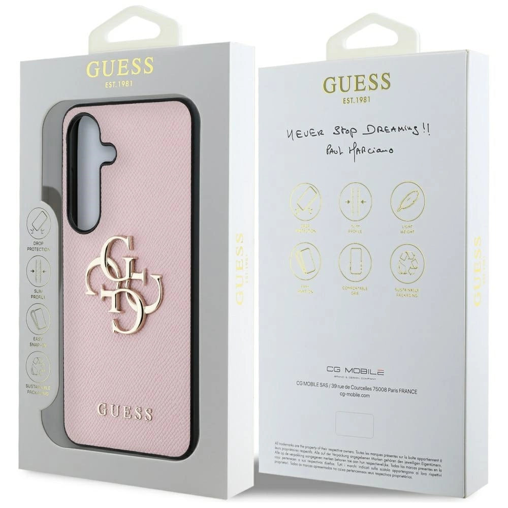 Guess Grained Big 4G Logo Small Classic Logo case for Samsung Galaxy S25 Plus pink_7