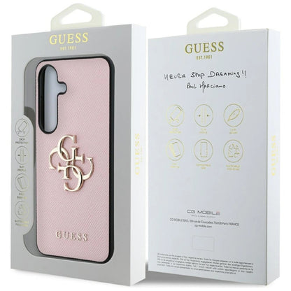 Guess Grained Big 4G Logo Small Classic Logo case for Samsung Galaxy S25 Plus pink_7