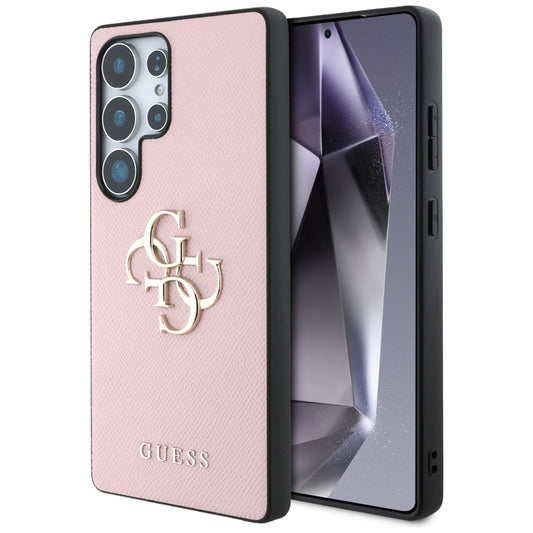 Guess Grained Big 4G Logo Small Classic Logo Case for Samsung Galaxy S25 Ultra pink_0