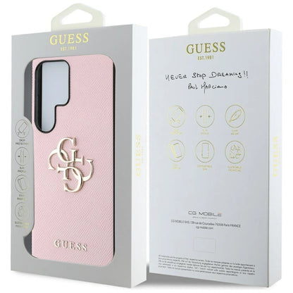 Guess Grained Big 4G Logo Small Classic Logo Case for Samsung Galaxy S25 Ultra pink_7