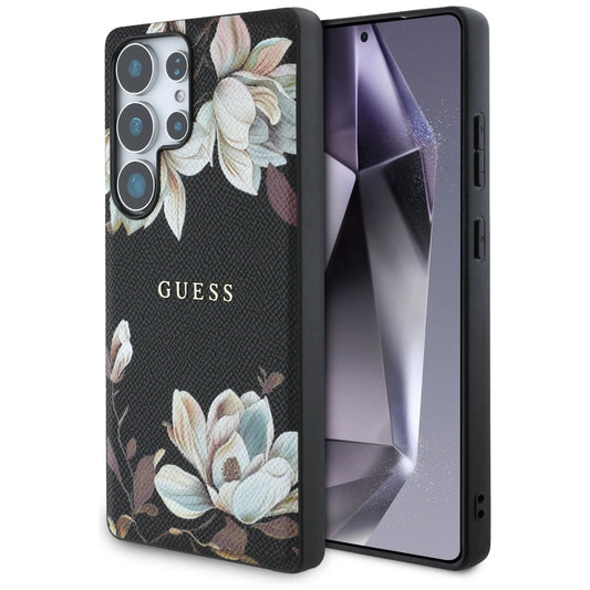 Guess Grained Printed Flower Pattern MagSafe case for Samsung Galaxy S25 Ultra black_0