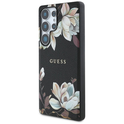 Guess Grained Printed Flower Pattern MagSafe case for Samsung Galaxy S25 Ultra black_1