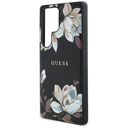 Guess Grained Printed Flower Pattern MagSafe case for Samsung Galaxy S25 Ultra black_5