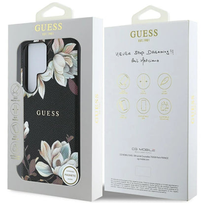 Guess Grained Printed Flower Pattern MagSafe case for Samsung Galaxy S25 Ultra black_7