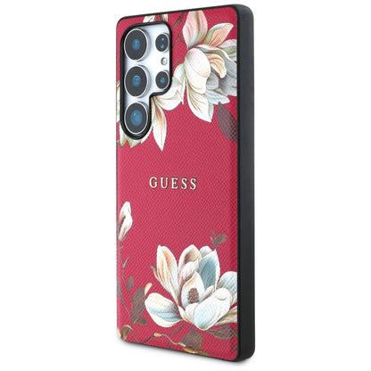 Guess Grained Printed Flower Pattern MagSafe Case for Samsung Galaxy S25 Ultra Fuchsia_1